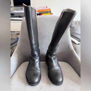 DuoBoots sz 8 Tall Black Leather Riding Boots wide calf (44cm)